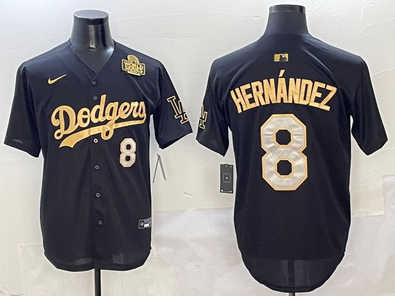 Men Los Angeles Dodgers 8 Hernandez Black Gold Game Nike 2025 MLB Jersey style 9